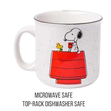 Silver Buffalo Peanuts Snoopy and Woodstock Get Cozy Ceramic Camper Mug, 20 Ounces