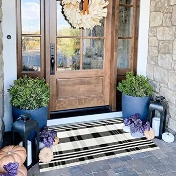 Stylish Collive Black and White Outdoor Rug | Washable Cotton Mat