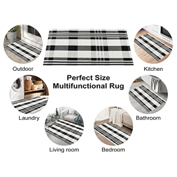 Stylish Collive Black and White Outdoor Rug | Washable Cotton Mat