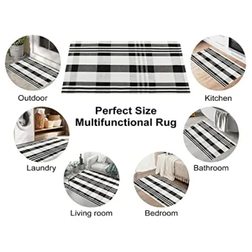 Stylish Collive Black and White Outdoor Rug | Washable Cotton Mat