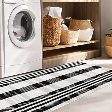 Stylish Collive Black and White Outdoor Rug | Washable Cotton Mat