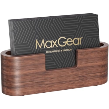MaxGear Walnut Wood Business Card Holder for Elegant Desk Organization and Display