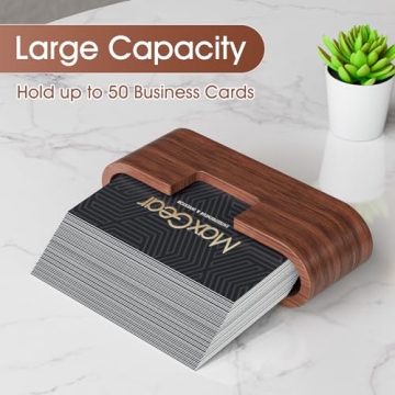 MaxGear Elegant Walnut Wood Business Card Holder - Stylish Desk Organizer