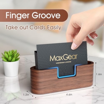 MaxGear Elegant Walnut Wood Business Card Holder - Stylish Desk Organizer
