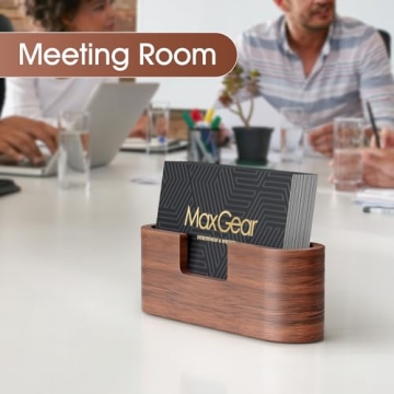 MaxGear Elegant Walnut Wood Business Card Holder - Stylish Desk Organizer