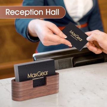 MaxGear Elegant Walnut Wood Business Card Holder - Stylish Desk Organizer