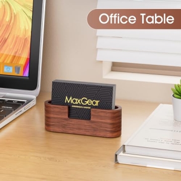 MaxGear Elegant Walnut Wood Business Card Holder - Stylish Desk Organizer