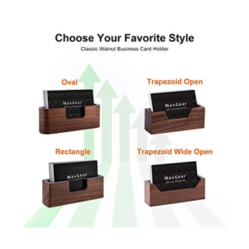 MaxGear Elegant Walnut Wood Business Card Holder - Stylish Desk Organizer