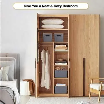 Ohmlove 4 Packs Storage Bins with Bamboo Lids - Plastic Storage Containers with Lids Stackable Storage Box：Storage Baskets for Organizing Desktop Closet Playroom Classroom Office,Gray