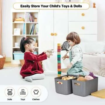 Ohmlove 4 Packs Storage Bins with Bamboo Lids - Plastic Storage Containers with Lids Stackable Storage Box：Storage Baskets for Organizing Desktop Closet Playroom Classroom Office,Gray