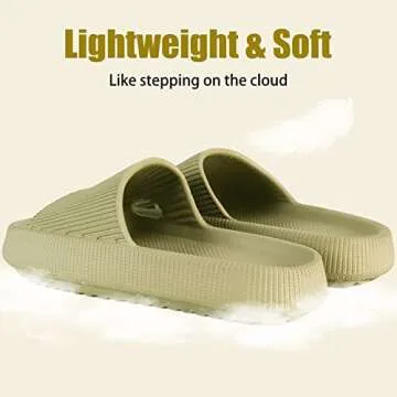 rosyclo Cloud Slides for Woman and Man, Pillow House Slippers Super Soft Comfy Non-Slip Massage Bathroom Shower Shoes Cloud Cushion Slide Sandals for Indoor Outdoor, Olive Green