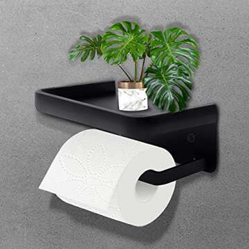 Jnnicoog Toilet Paper Holder with Shelf, Matte Black Toilet Paper Holder, Toilet PaperHolder Wall Mo...