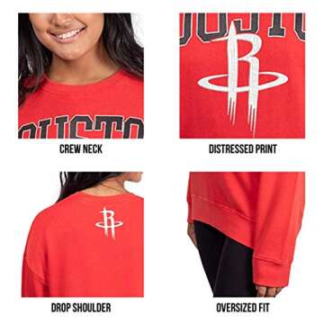 Ultra Game NBA Official Women's Extra Soft Fleece Distressed Oversized Pullover Sweatshirt, Chicago Bulls, Team Color, Large