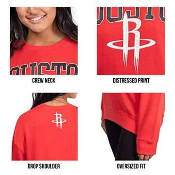 Ultra Game NBA Official Women's Extra Soft Fleece Distressed Oversized Pullover Sweatshirt, Chicago Bulls, Team Color, Large