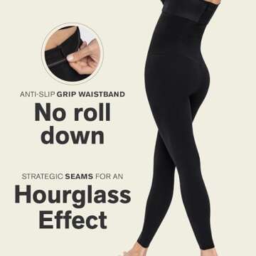 Leonisa High Waisted Tummy Control Leggings for Women - Waist Compression Shapewear Black