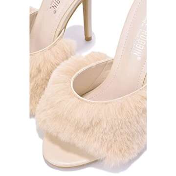 Cape Robbin Pryer Sexy Stiletto High Heels for Women, Fur Sandals with Open Toe - Off White Size 6