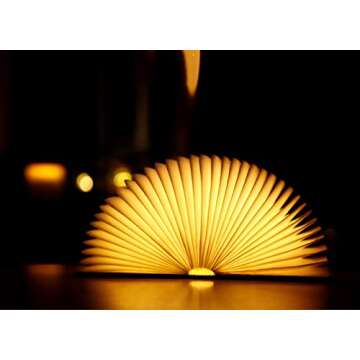 MEEYO Folding Book Lamp Wooden, Book Light, USB Rechargable Book Shaped Light ,3 Colors Led Table Lamp for Decor, Magnetic Design, Environmentally Material