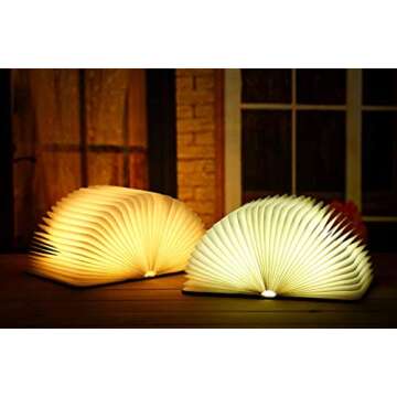 MEEYO Folding Book Lamp Wooden, Book Light, USB Rechargable Book Shaped Light ,3 Colors Led Table Lamp for Decor, Magnetic Design, Environmentally Material