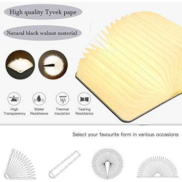 MEEYO Folding Book Lamp Wooden, Book Light, USB Rechargable Book Shaped Light ,3 Colors Led Table Lamp for Decor, Magnetic Design, Environmentally Material
