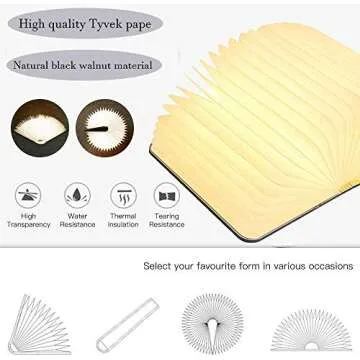 MEEYO Folding Book Lamp Wooden, Book Light, USB Rechargable Book Shaped Light ,3 Colors Led Table Lamp for Decor, Magnetic Design, Environmentally Material