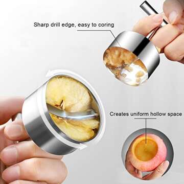 Vegetable & Fruit Corer, Veggie Corer Drill Fruit Core Remover Kitchen Tool, 2 Sizes Veggie Drill for Coring and Hollowing Out Zucchini, Pumpkin, Potatoes, Carrot, Apple, Pear, Tomato