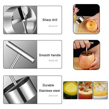 Vegetable & Fruit Corer, Veggie Corer Drill Fruit Core Remover Kitchen Tool, 2 Sizes Veggie Drill for Coring and Hollowing Out Zucchini, Pumpkin, Potatoes, Carrot, Apple, Pear, Tomato