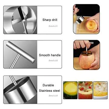 Vegetable & Fruit Corer, Veggie Corer Drill Fruit Core Remover Kitchen Tool, 2 Sizes Veggie Drill for Coring and Hollowing Out Zucchini, Pumpkin, Potatoes, Carrot, Apple, Pear, Tomato