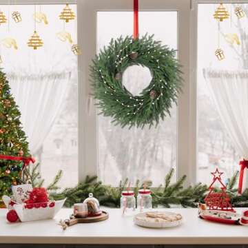 26 Inch Christmas Wreath, Christmas Wreaths for Front Door, Pine Wreath with Pine Cones Berries for ...