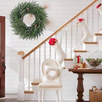 26 Inch Christmas Wreath, Christmas Wreaths for Front Door, Pine Wreath with Pine Cones Berries for Indoor Outdoor Wall Mantle Door Decor