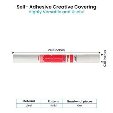 Con-Tact Brand Creative Covering, Self-Adhesive Shelf Liner, Multi-Purpose Vinyl Roll, Easy to Use and Apply, 18'' x 20', White