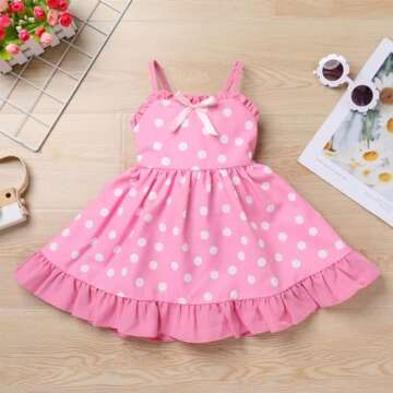 IBTOM CASTLE 1st Birthday Outfit for Girls: Toddler Baby Tutu Dress Polka Dots Bowknot Sleeveless Backless Princess Dance Performance Cake Smash Photo Prop Summer Holiday Sundress Pink 18-24 Months