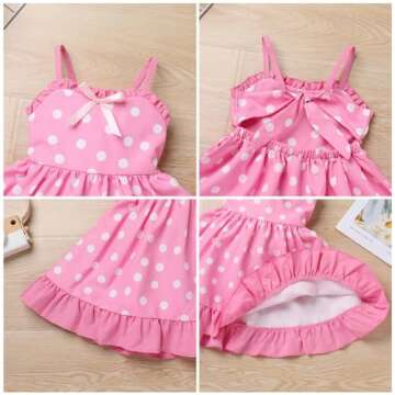 IBTOM CASTLE 1st Birthday Outfit for Girls: Toddler Baby Tutu Dress Polka Dots Bowknot Sleeveless Backless Princess Dance Performance Cake Smash Photo Prop Summer Holiday Sundress Pink 18-24 Months