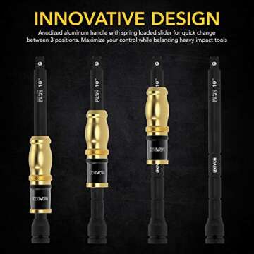 LEXIVON 1/2" Impact Driver Speed Collar 10" Impact Extension Bar | Adjustable 3-Position Aluminum Sp...