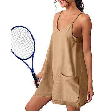 ibsklu Athletic Dress for Women FP Dupes Hot Shot Mini Onesie Oversized Romper Pockets Free Built-in Shorts Summer People 2023 Khaki