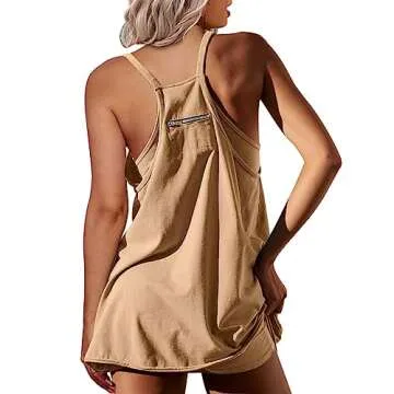 ibsklu Athletic Dress for Women FP Dupes Hot Shot Mini Onesie Oversized Romper Pockets Free Built-in Shorts Summer People 2023 Khaki