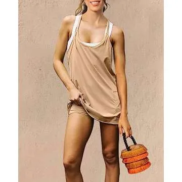 ibsklu Athletic Dress for Women FP Dupes Hot Shot Mini Onesie Oversized Romper Pockets Free Built-in Shorts Summer People 2023 Khaki