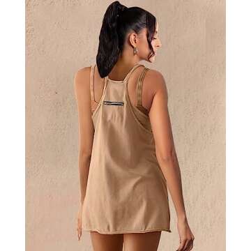 ibsklu Athletic Dress for Women FP Dupes Hot Shot Mini Onesie Oversized Romper Pockets Free Built-in Shorts Summer People 2023 Khaki