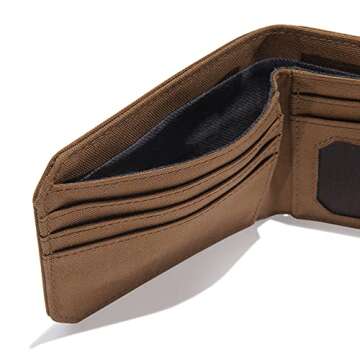 Carhartt Men's Bifold and Passcase, Durable Billfold Wallets, Available in Leather and Canvas Styles, Nylon Duck Brown, One Size