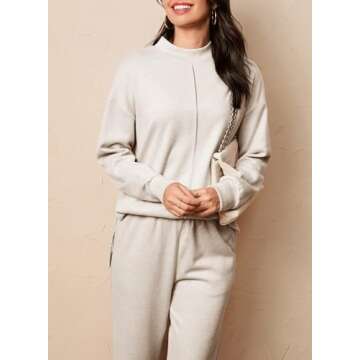 Dokotoo Womens Sets 2 Piece Outfits 2024 Casual Fall Solid Long Sleeve Pullover Sweaters Top and Wid...