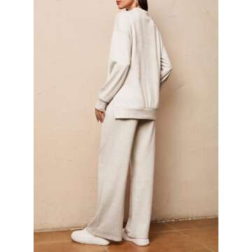 Dokotoo Womens Sets 2 Piece Outfits 2024 Casual Fall Solid Long Sleeve Pullover Sweaters Top and Wide Leg Pants Fashion Knit Lounge Sweatsuits Tracksuit White X-Large