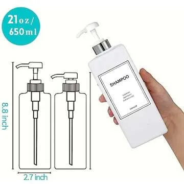 Modern Silver Shampoo and Conditioner Dispenser (21 oz, Pack of 3) Refillable Pump Bottle Set Empty ...
