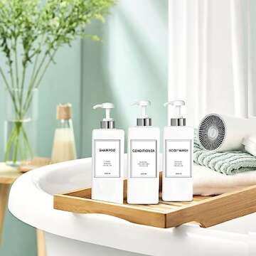 Modern Silver Shampoo and Conditioner Dispenser (21 oz, Pack of 3) Refillable Pump Bottle Set Empty Shower Plastic Bottles with Pump for Bathroom Body Wash Soap and Shower