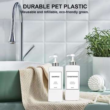 Modern Silver Shampoo and Conditioner Dispenser (21 oz, Pack of 3) Refillable Pump Bottle Set Empty Shower Plastic Bottles with Pump for Bathroom Body Wash Soap and Shower