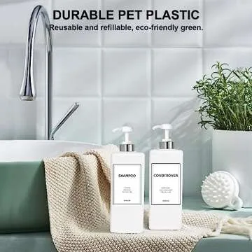 Modern Silver Shampoo and Conditioner Dispenser (21 oz, Pack of 3) Refillable Pump Bottle Set Empty Shower Plastic Bottles with Pump for Bathroom Body Wash Soap and Shower