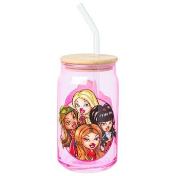 Bratz Girls Night Out 16oz Glass Tumbler Set with Straws