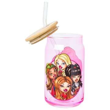 Bratz Girls Night Out 16oz Glass Tumbler Set with Straws