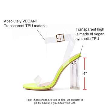 MACKIN J G349-1 Clear Heels Chunky Heel Ankle Strap Sandals Open Toe Block Heels (9, Neon Yellow)