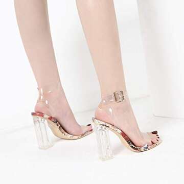 MACKIN J G349-1 Clear Heels Chunky Heel Ankle Strap Sandals Open Toe Block Heels (9, Neon Yellow)