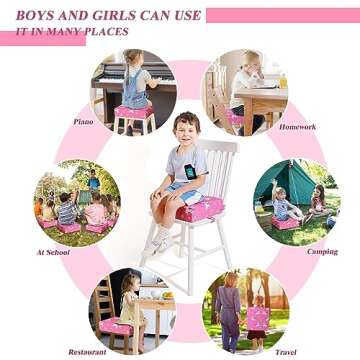 Toddler Booster Seat for Dining Table, Stronger Support Booster Seat for Table Washable 2 Safer Straps Non-Slip Bottom Portable Booster Seat for Kids Baby Increasing Cushion for Travel Home