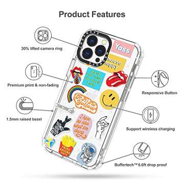 MOSNOVO for iPhone 13 Pro Max Case, [Buffertech 6.6 ft Drop Impact] [Anti Peel Off] Clear Shockproof TPU Protective Bumper Phone Cases Cover with Pop Culture Design for iPhone 13 Pro Max